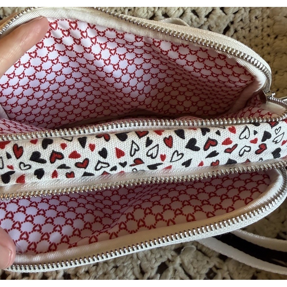 Brighton Love Scroll White Red and Black Canvas Crossbody Bag 8"x5"x2" - Picture 10 of 10